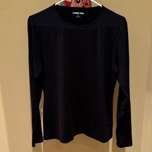 Lands' End UPF 50 Black Rash Guard Swim Top Long Sleeve Size Medium
